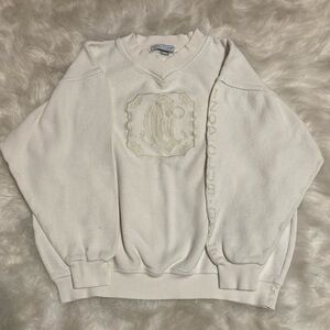 Y2K Izod Club Golf Medium V-Neck Pullover Sweatshirt‎ Ivory Old Money Preppy 90s
